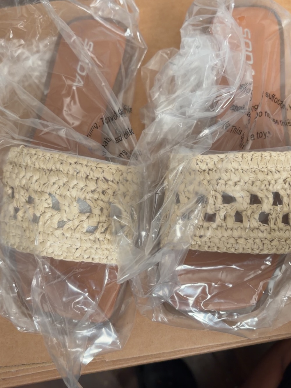 Soda Beige Crochet Slide Sandals - Women